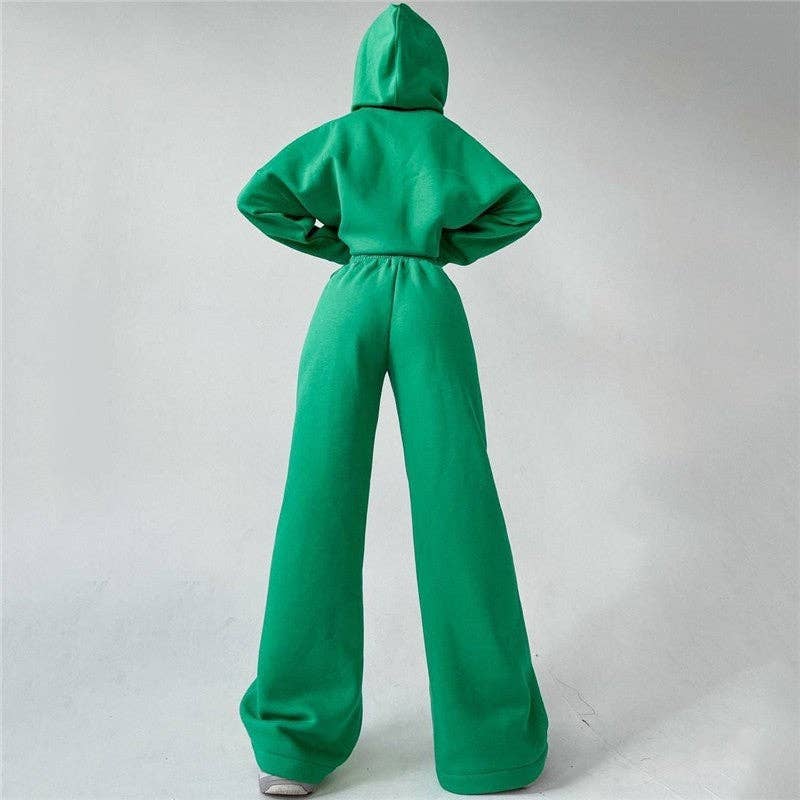 Solid Color Hooded Long Sleeve Sweatshirt And Pants Set