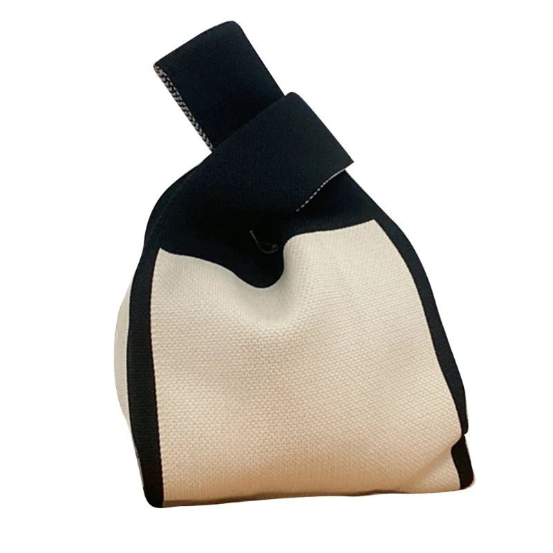 Knit Handbag Women Mini Knot Wrist Bag Japanese Casual Color Wide Stripe Plaid Tote Bag Student Reusable Shopping Bags