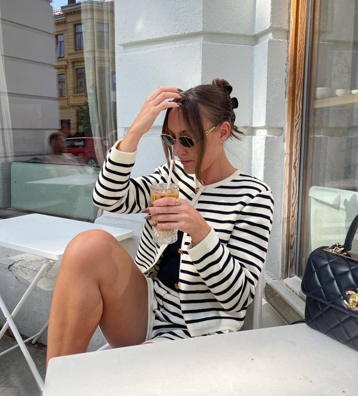 Striped Round Neck Knitted Cardigan Casual Sweater
