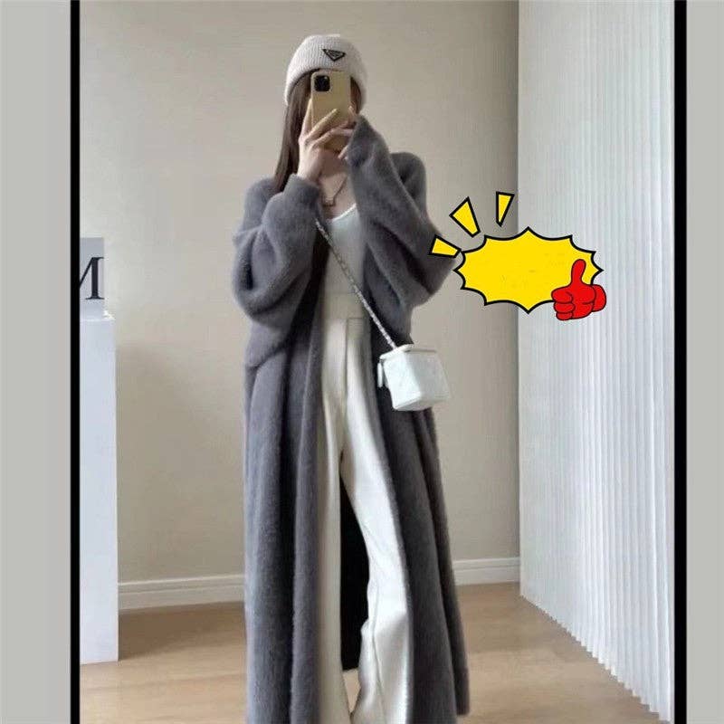 Solid Color Long Sleeve Thickened Imitation Mink Fur Casual Loose Cardigan Outerwear