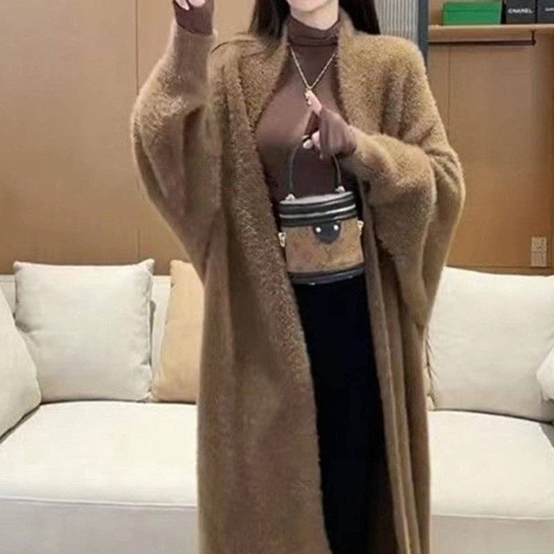 Solid Color Long Sleeve Thickened Imitation Mink Fur Casual Loose Cardigan Outerwear