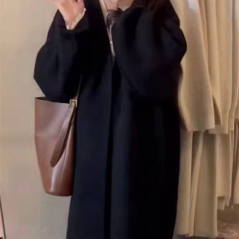 Solid Color Mid-Length Over-The-Knee Knitted Cardigan Sweater
