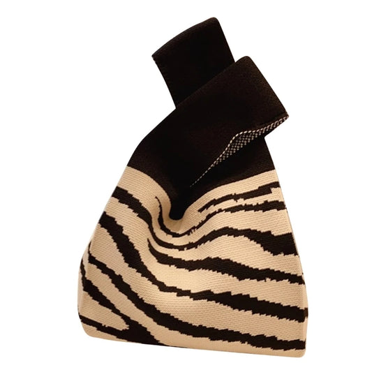 Knit Handbag Women Mini Knot Wrist Bag Japanese Casual Color Wide Stripe Plaid Tote Bag Student Reusable Shopping Bags